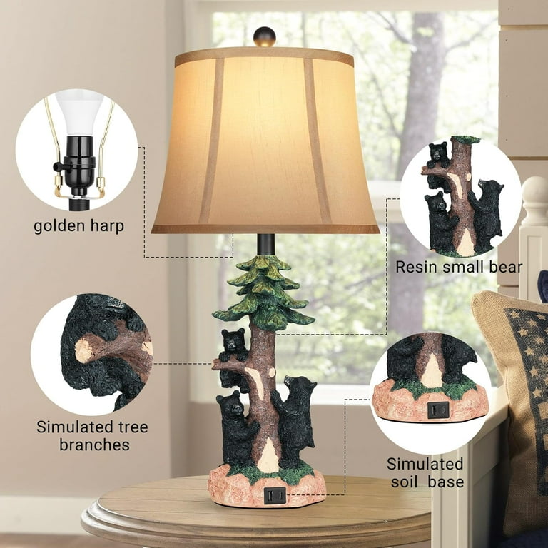 Rustic Farmhouse Climbing Bear Table Lamps Set of for Living