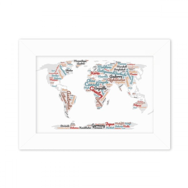 Global Map Country Geography Wordcloud Photo Mount Frame Picture Art Painting Desktop 5x7 inch
