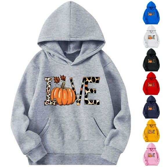 LOVZFMLL Hoodies for Girls Halloween Casual Loose Hooded Sweatshirt Solid Color Long Sleeve Pocket Pullover Tops Little Girls Spring Fall Clothes 4-5 Years