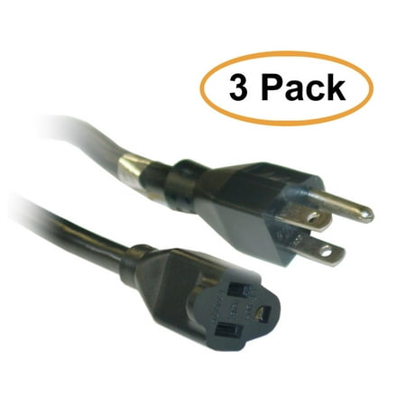 Extension Cord 3 Conductor - C&E Power Extension Cord, Black, Sjt, 14 AWG, 3 Conductor, 15 Amp, 6 Feet 3 Pack Power Cable