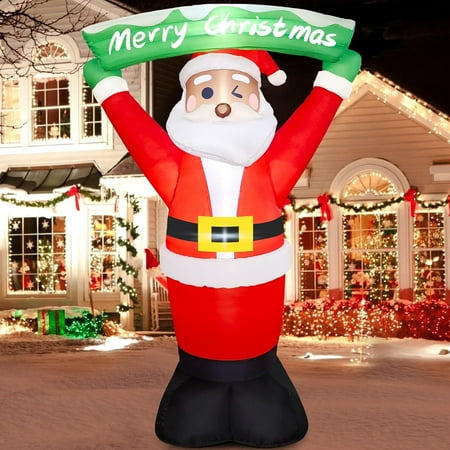 6Ft Christmas Inflatable Black Santa Claus Holding Banner Outdoor Decoration, Built-In Led Lights Christmas Blow Up Santa For Yard Xmas Indoor Party Lawn Holiday Winter Outside Decor