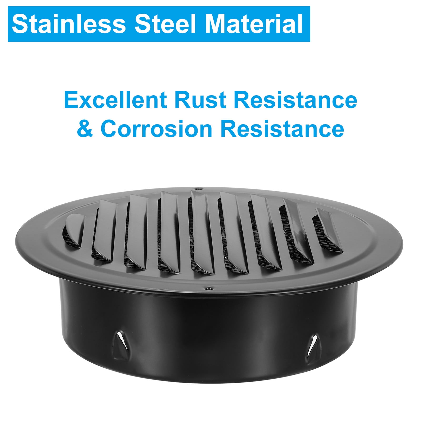 Uxcell Round Air Vent Cover Stainless Steel Louvered Wall Inlet Outlet Grill Screen Mesh Ducting Soffit Vent with Screws 1 Set Black 7"