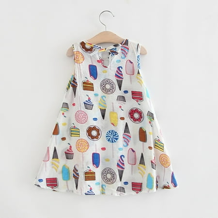 

Aayomet Dresses For Girls Toddler Baby Kids Girls Sleeveless Ice Cake Print Dresses Casual Clothes White 3-4 Years