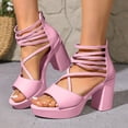 thumbnail image 2 of Pandaie Women Chunky Platform Heels Strappy Crisscrooss Dressy Heeled Sandals Open Toe Comfortable Sexy Pumps Shoes for Wedding Prom Party Pink Size 9, 2 of 8