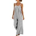 thumbnail image 2 of VBVC Women's Striped Sleeveless Jumpsuit , Spaghetti Strap Wide Leg Romper For Women , Ladies' Casual Loose One Piece Outfit with Pockets,Black,S-2XL, 2 of 7