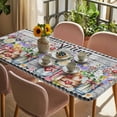thumbnail image 3 of Spring Flowers Table Cloths for 5 Foot Rectangle Tables, Farmhouse Black Plaid Wood Grain Patio Waterproof Elastic Fitted Tablecloths, Washable Rectangular Table Cover for Camping, 3 of 8
