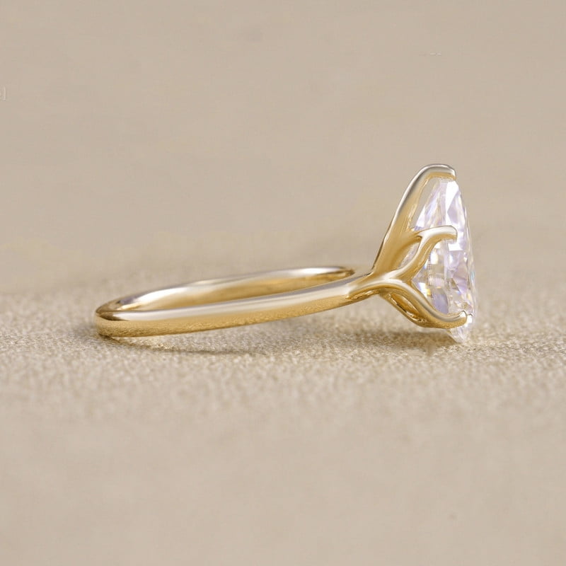 Cora Jewellery 2.5CT Tulip Floral Setting Pear Moissanite Solitaire Engagement Ring For Women , 14K Yellow Gold