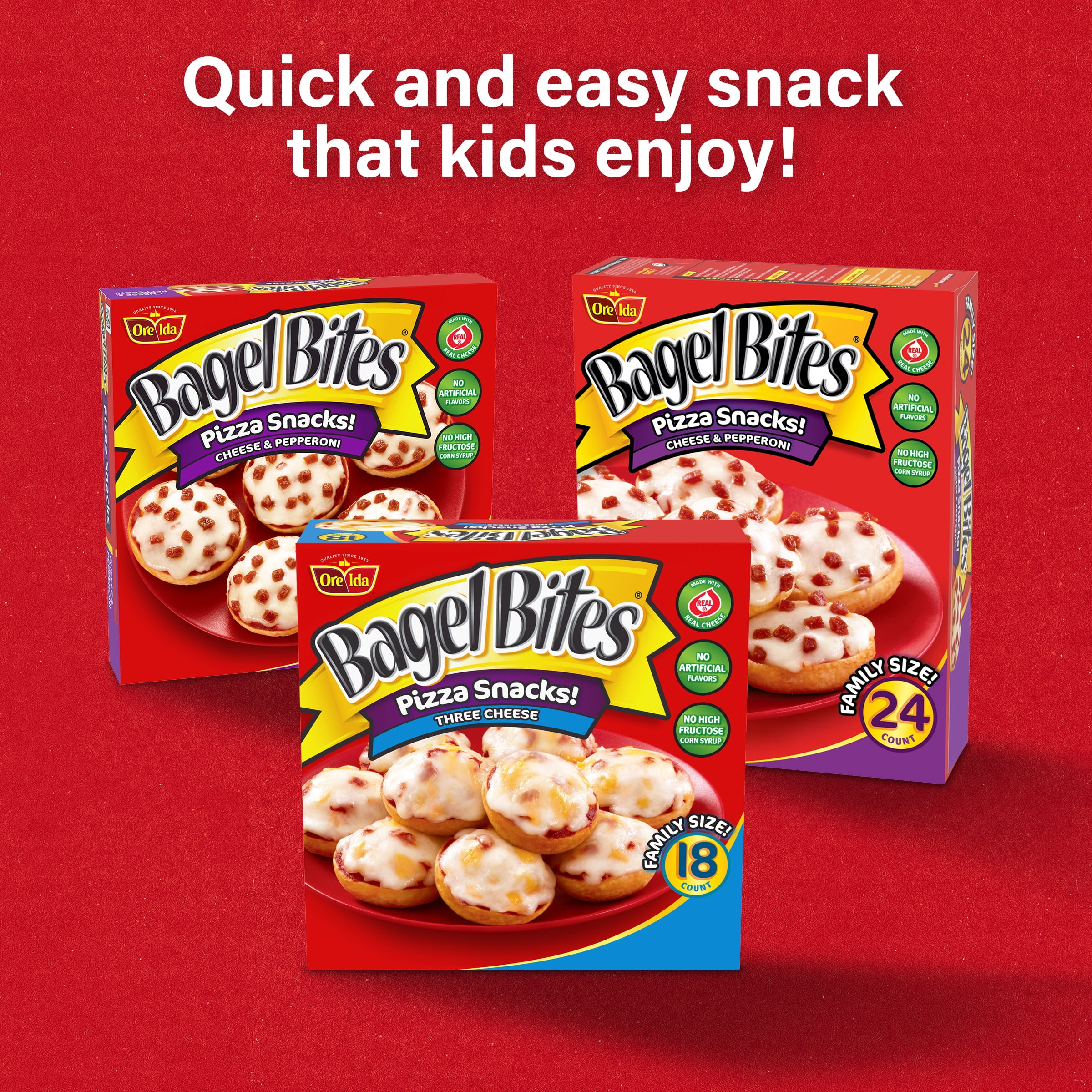 Bagel Bites Three Cheese Mini Pizza Frozen Snacks 18 Ct Box Bagel Bites Three Cheese Mini Pizza