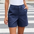 thumbnail image 3 of Bloomae Women Stretchy Shorts Trendy Solid Color Button Elastic High Waisted Short Pants Lightweight Summer Dressy Casual Chino Shorts with Pockets, 3 of 10