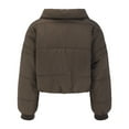 thumbnail image 4 of IROINNID Women's Short Puffer Jacket Solid Color Long Sleeve Ladies Winter Loose Cardigan Stand Top Casual Bread Jacket Cotton Clothes, Brown, 4 of 9