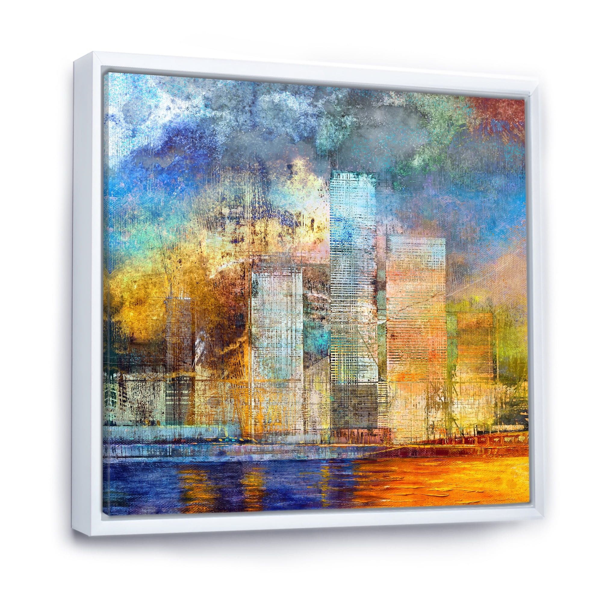Designart 'Skypscrapers In Futuristic City' Modern Framed Canvas Wall Art Print
