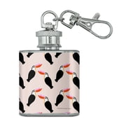 Toucan Bird Kiss Pattern Stainless Steel 1oz Mini Flask Key Chain