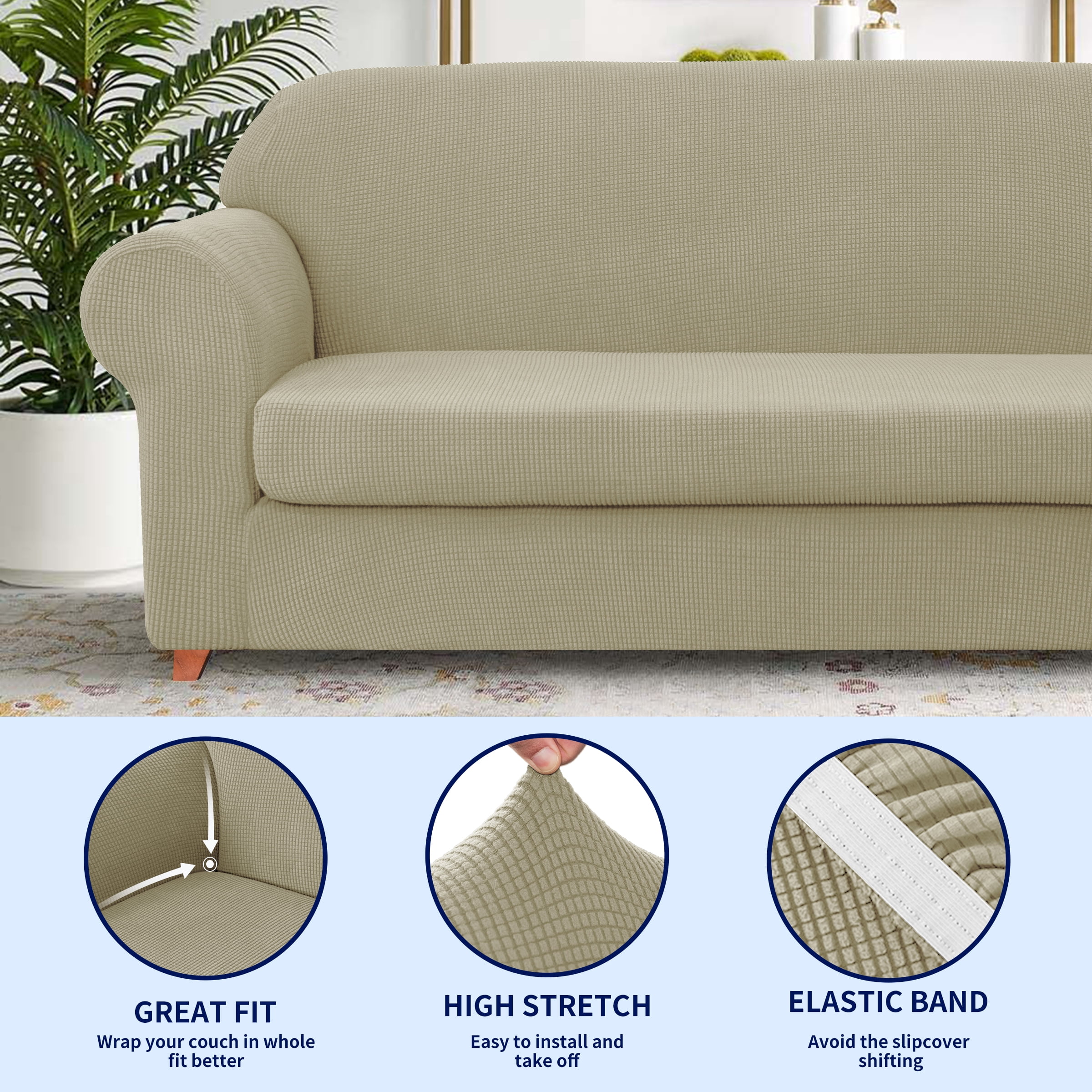 Subrtex Sofa Cover 1 Piece Slipcover with extra Stretch Cushion Seat Cover, Loveseat, Sand