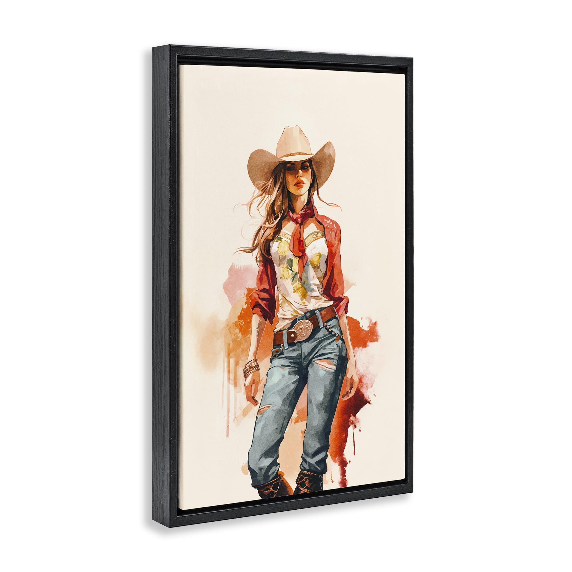 Stupell Industries Wild West Cowgirl Charm People Painting Black Floater Framed Canvas Art Print Wall Art, 17 x 25