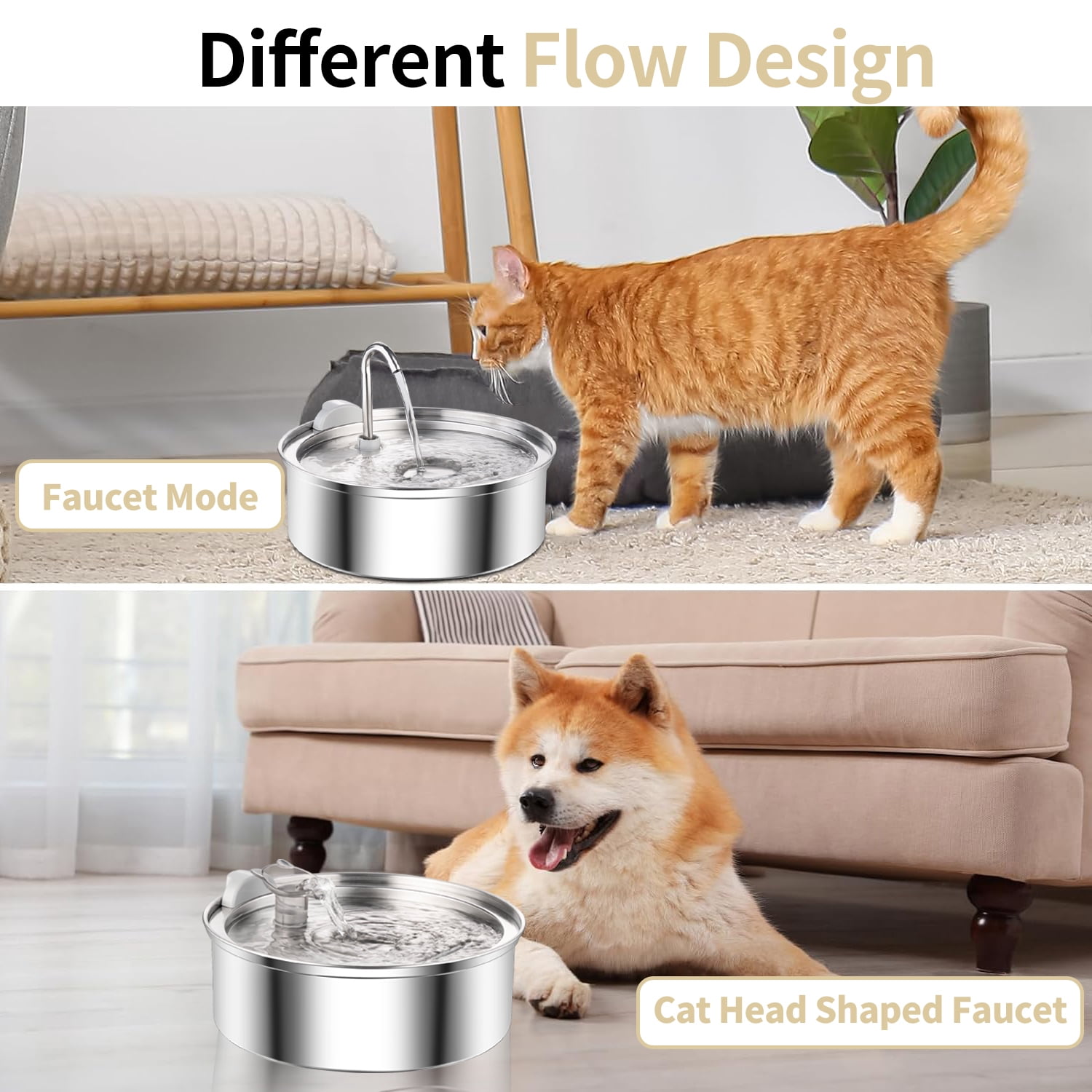 Petavista 3L/105oz Automatic Cat Water Fountain with Slient Pump Pet Water Fountain for Cat Puppy