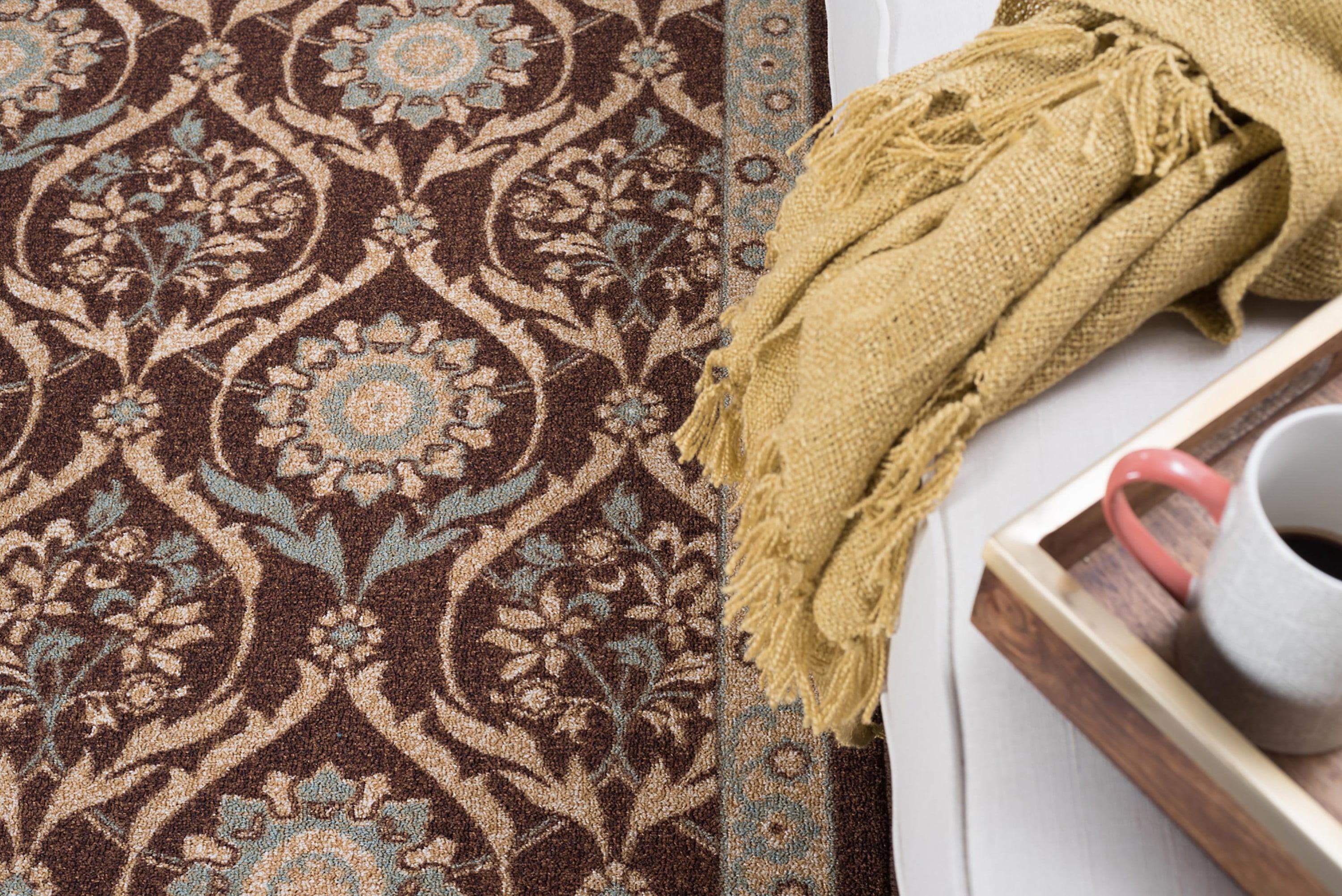 Transitional Area Rug (3-Piece Rug Set: (5' x 7', 20'' x 60'', 20'' x 32'')) Floral Brown, Beige Indoor Set Easy to Clean