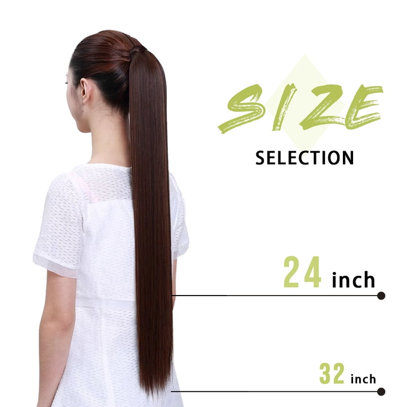 Premium Synthetic Straight Daily Ponytail Hair Extension Clip in Hairpiece  Smooth Overhead Pony Tail Wrap Around Pigtail P001