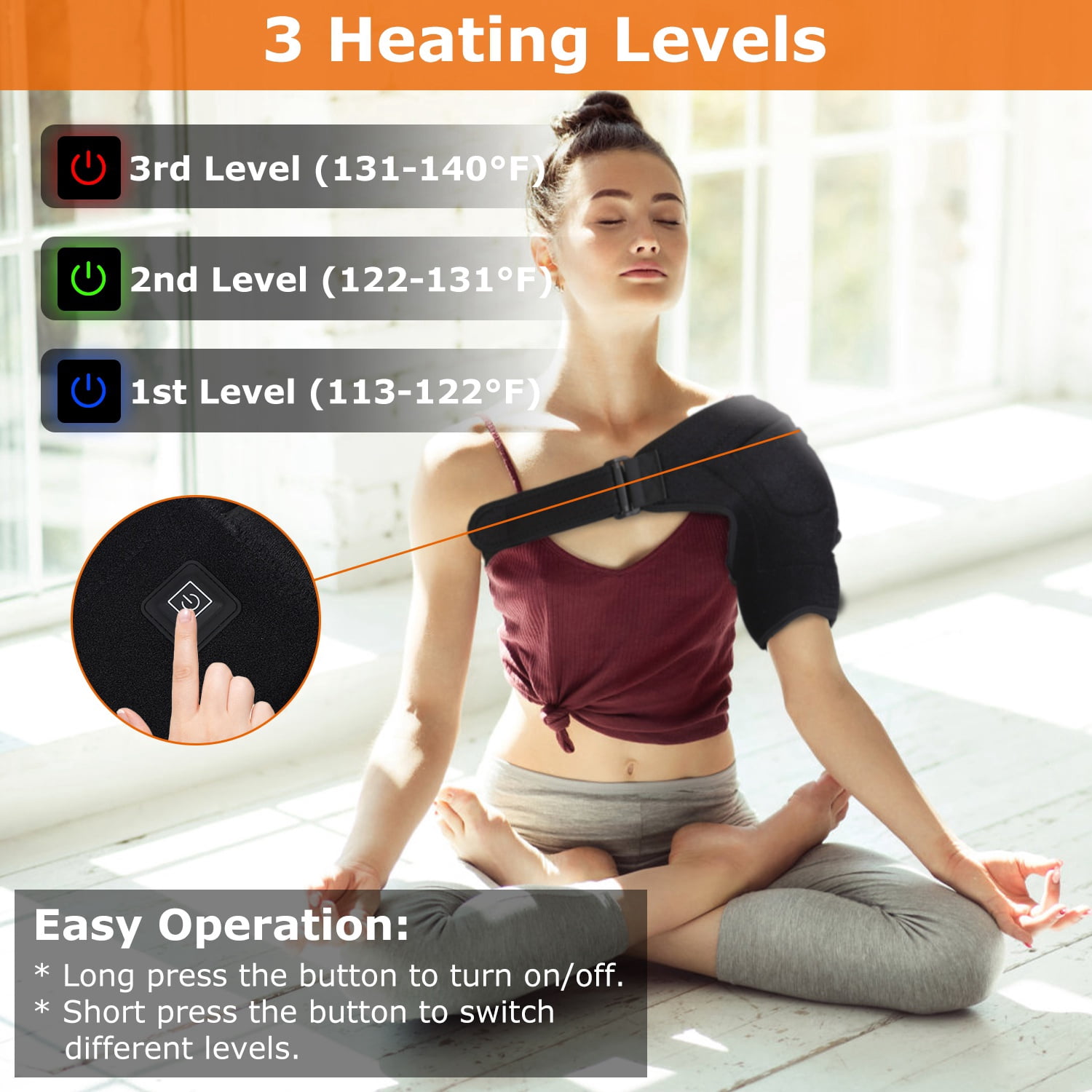 Heated Shoulder Brace, Teqhome Portable Heated Shoulder Wrap Pad Brace Support Therapy Belt, Electric Heating Pad Heating Wrap for Shoulder Muscle