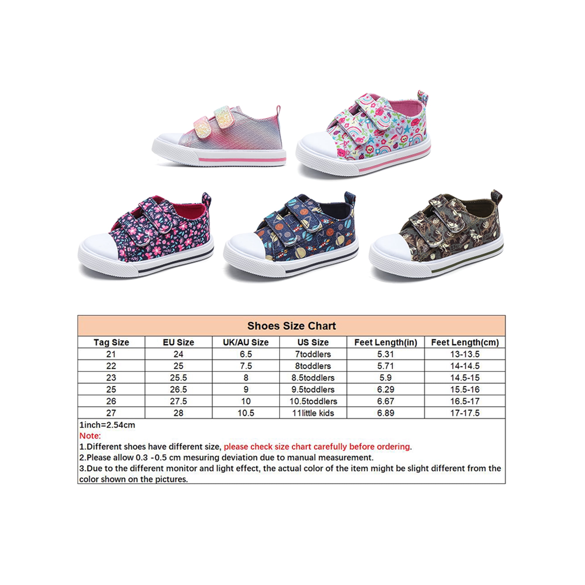 Daeful Kids Sneakers Comfort Casual Shoes Hook And Loop Flats School Lightweight Cute Non-Slip Canvas Shoe Rainbow 8.5toddlers -