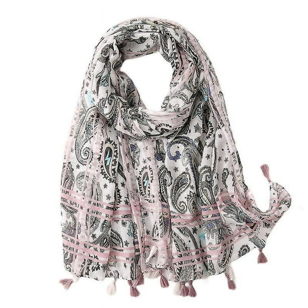 Bufanda Boho para Mujer Bufanda Ligera con Estampado Floral Otoño/Invierno Moda Bufanda con Flecos Chal, Regalo de Cumpleaños, Regalo de Navidad-SL2003-004 Rosa