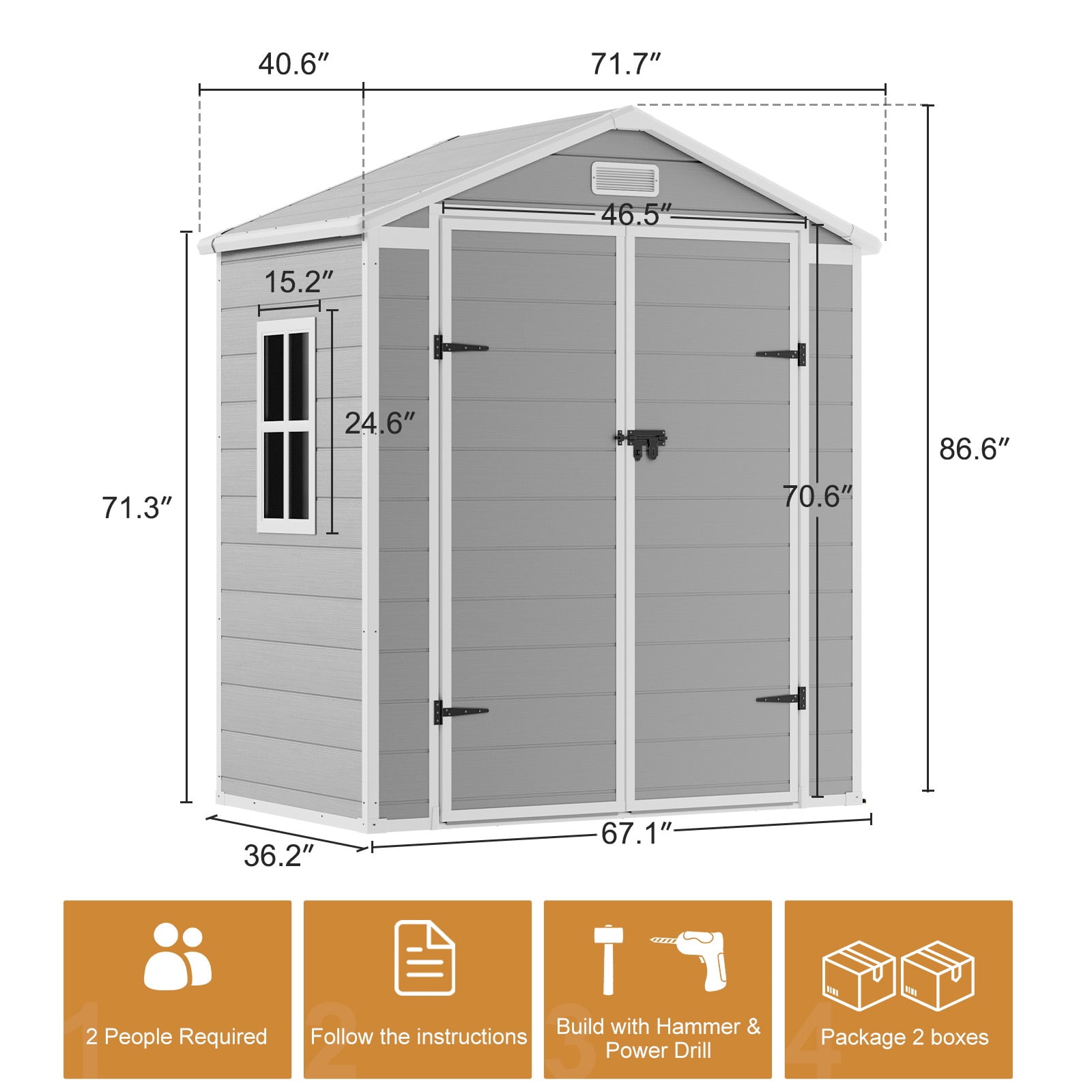JULY'S SONG 6x3 FT Resin Shed, All-Weather Plastic Storage Shed with Floor, Lockable Outdoor Sheds, Waterproof Garden Tool Shed for Backyard, Gray