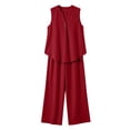 thumbnail image 5 of ClodeEU Women's 2 Piece Linen Outfit Set,Sleeveless Button Down Tank Top and Wide Leg Pants,Casual Summer Loungewear Red,Women's Plus XXL, 5 of 6