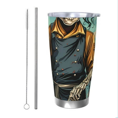 

Uemuo Skeleton Chef BBQ Scene Print Travel Coffee Mug 20oz Double-walled Car Cup Stainless Steel Insulated Tumbler Leak-proof Travel Cup Reusable Straw Car Cup-Straw Two-piece Set