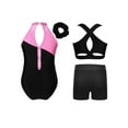 thumbnail image 2 of iiniim Kids Girls Gymnastics Sleeveless Leotard with Hair Band Cross Back Vest and Waistband Shorts Pink 16, 2 of 7