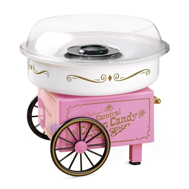 Nostalgia clásico Hard and Sugar - Máquina de dulces de algodón para encimera de azúcar, incluye 2 conos reutilizables y cuchara de azúcar, color rosa