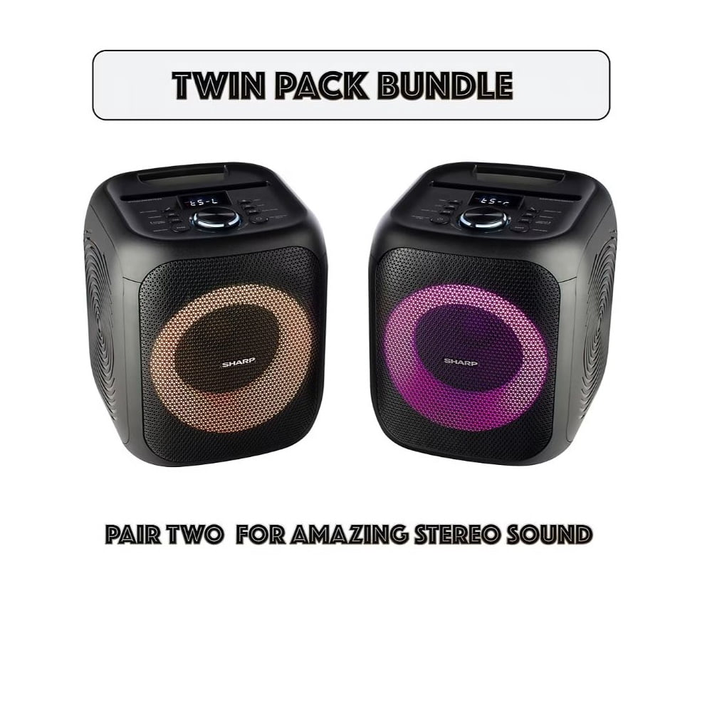 Sharp, 8", Bluetooth, Portable Party Speaker, 400W, Peak Power, 2-Pack, Black, PS-916