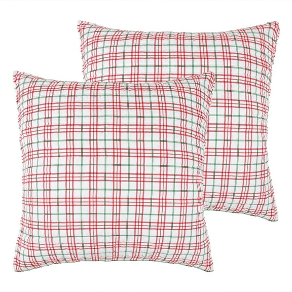 Levtex Home - Merry Mountains - Euro Sham Set (26x26in.) - White Green Red - Filler Not Included - Cotton