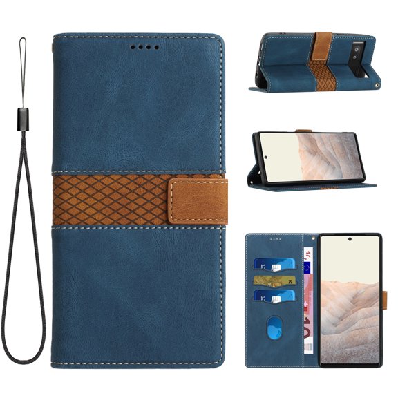 Nalacover for Google Pixel 7 Wallet Case, Stylish PU Leather Card Slots Holder Flip Folio Cover with Kickstand Magnetic Clasp Soft Silicone Shockproof Protective Case for Google Pixel 7,Blue
