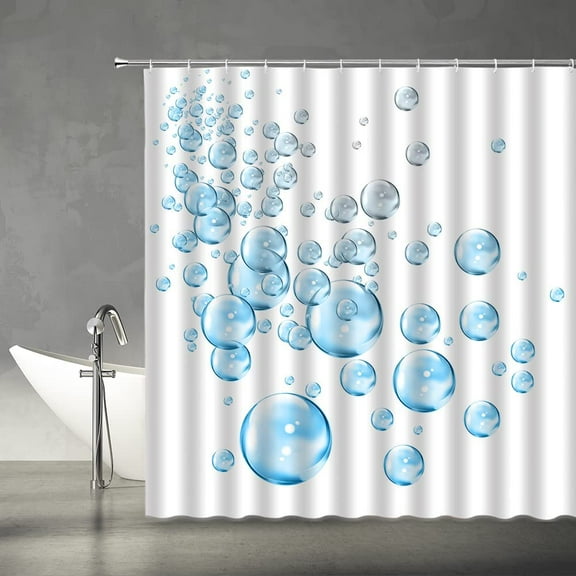 Bubble Shower Curtain Polka Dot Modern Abstract Cool Light Blue Water Bubble Art Print Creative White Funny Home Fabric Bathroom Decor Set Include Hooks 70"W x 72"L (Pack of 1)