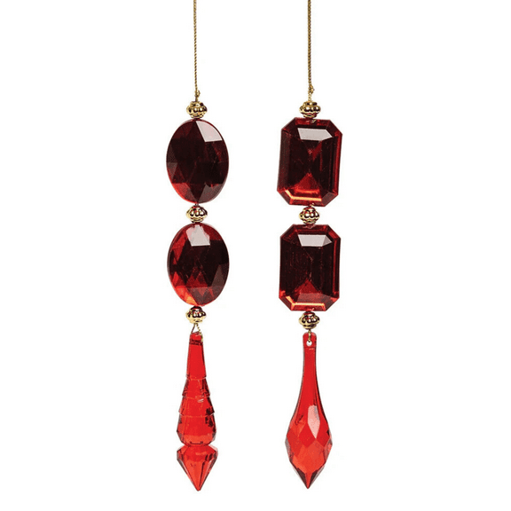 Set of 2 RED DROP Faceted Bead Drop Christmas Ornaments, by Gallerie II