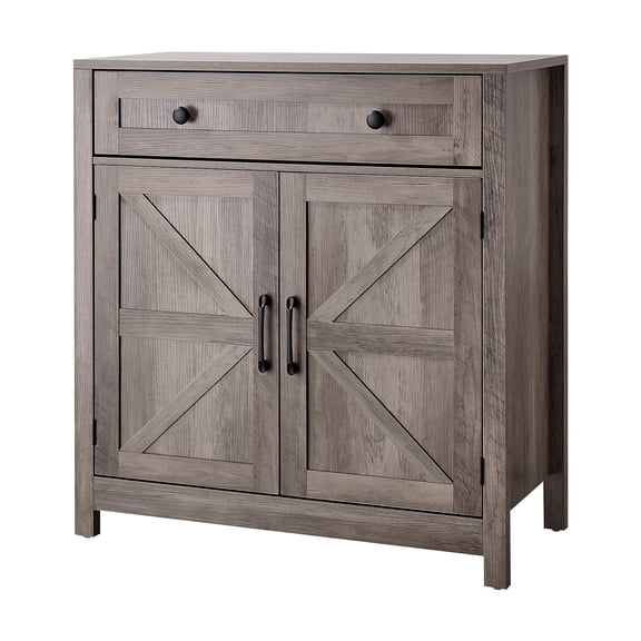 KFFKFF Farmhouse Coffee Bar Cabinet with Drawer, Buffet Stand featuring Barn Doors, Sideboard Storage Unit for Kitchen, Living Room, or Entryway, Dimensions: 29.5 x 14.7 x 31.5 inches, Grey