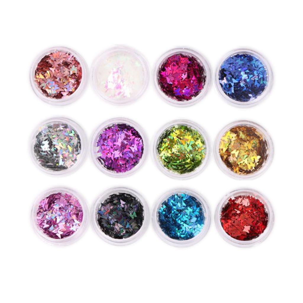 TOOYFUL 4x12 Colors Nail Glitter Sequins Nail Art DIY Decor for Salon Home Butterfly 4 Pcs