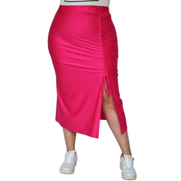 Falda midi con abertura (talla extra), modelo 0329 (Fiusha) fucsia 36 Roman Fashion Falda extra 0329