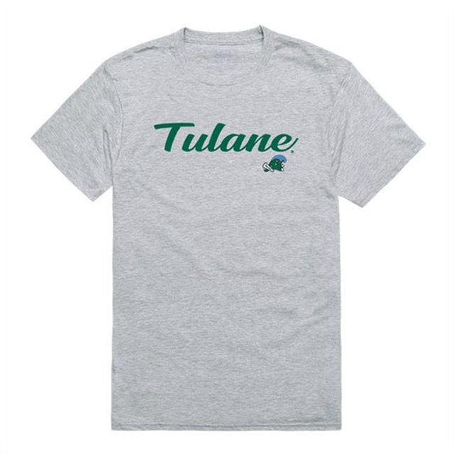 W Republic 554-198-HGY-03 Men Tulane Green Wave Script T-Shirt, Heather Grey - Large