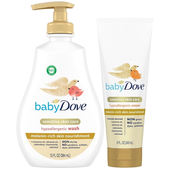 Baby Care Dove Gel de baño y loción corporal para piel rica en melanina, 385 ml