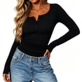 thumbnail image 5 of cocolona Fall Womens Long Sleeve Ribbed Knit Tops Slim Fit Basic Buton T-shirts Trendy Casual Outfits Tees, 5 of 5