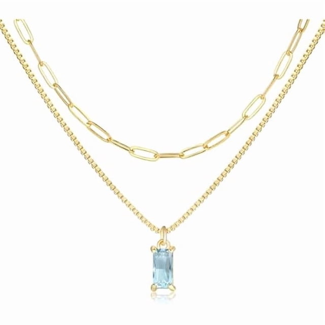 Chenchen Dainty Gold Charm Necklaces for Women Non Tarnish, 14K Trendy Blue Green Cubic Zirconia Emerald Pendant Birthstone Necklaces Birthday Gifts for Women Waterproof Jewelry