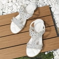 thumbnail image 5 of IEMIEMIEM Women's Flat Sandals with Rhinestones Sparkling Boho Dressy Ladies' Sandal Women's Wide Width Sandals Non Slip on Elastic Ankle Strap Beach Shoes White 6.5 Wide, 5 of 9