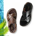 thumbnail image 4 of Men's Leather Flat Sandbeach Sandals Casual Slipper Shoes, 4 of 6