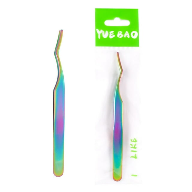 EeaseCA 2 Pcs Pinces de Greffage pour Cils Professionnelles en Acier Inoxydable Extension de Cils Pointe Courbée Pinces (Titane Coloré)