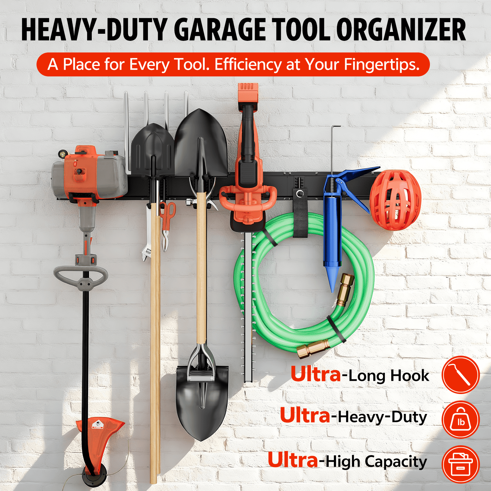 UNTIMATY 48" Garage Tool Organizer Wall Mount Garden Tool Storage Rack Hanger for Yard and Lawn with 7 Adjustable Hooks, 450 lbs Capacity