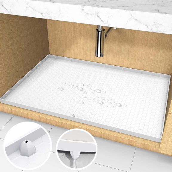 Open Box AECHY UNDER SINK LINER, 28" X 22", WITH UNIQUE DRAIN HOLE DESIGN - WHITE