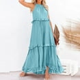 thumbnail image 2 of Womens Dresses Summer Sleeveless Long Solid Color Loose Halter Neck Ruffle Maxi Beach Casual Dress Blue L, 2 of 8