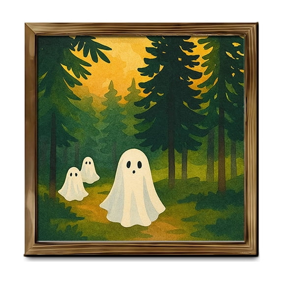 huayou forest Ghost Family Framed Picture, 7.87x7.87 inch, Halloween Wall Decor Print, Art Ornament for Entryway, Shelf, Autumn Seasonal Home Layout