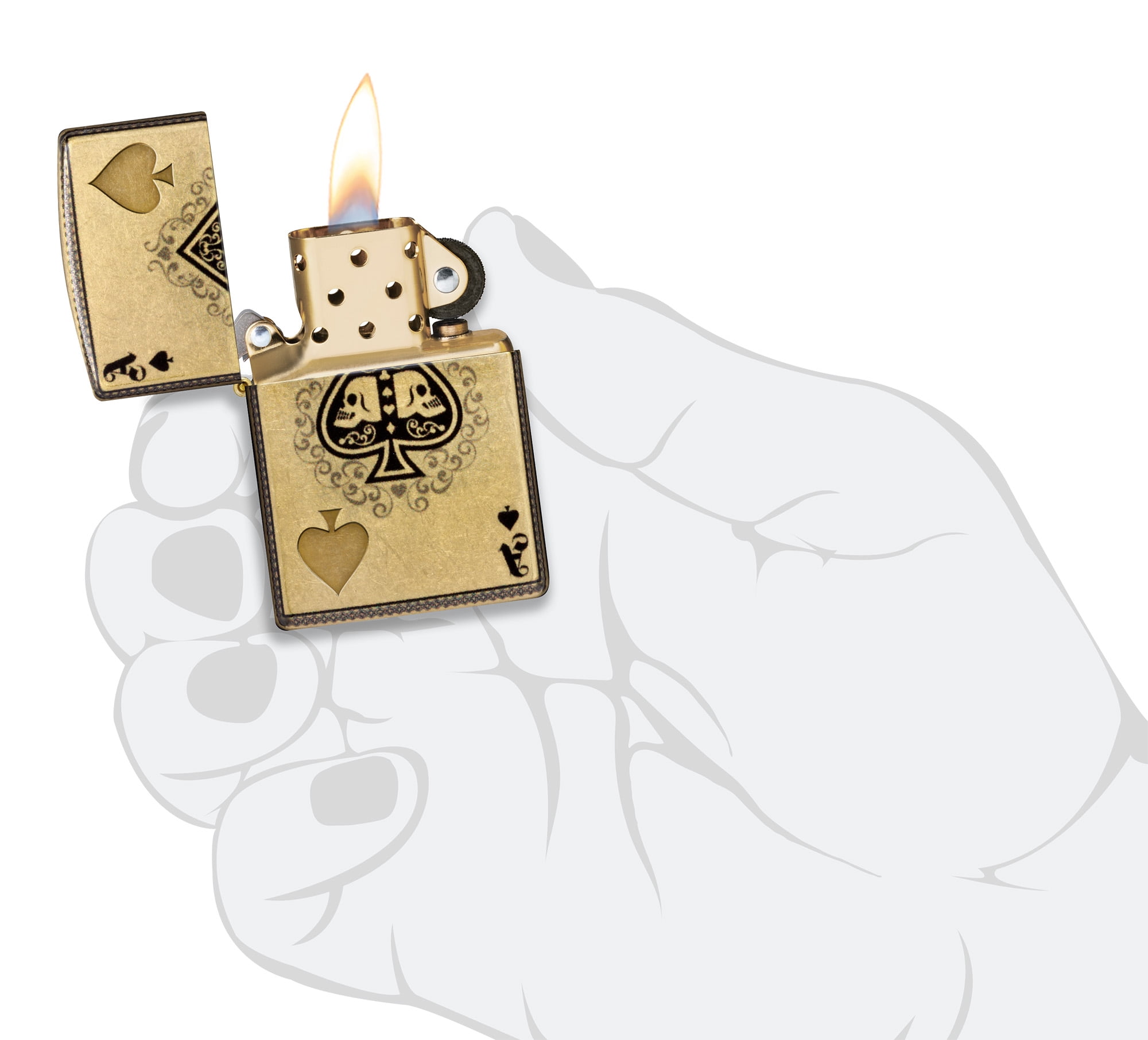 Zippo Ace of Skulls Design 540 Tumbled Brass Pocket Lighter