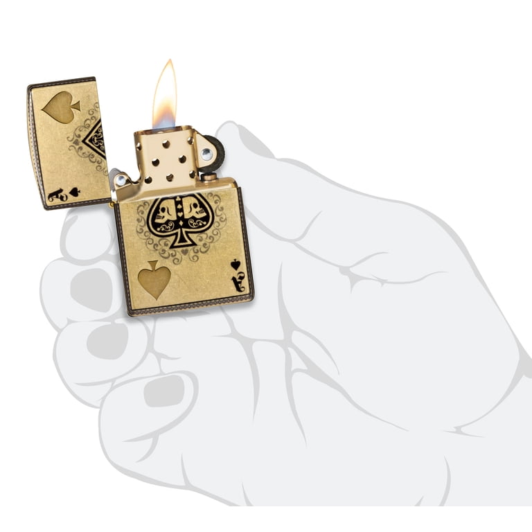 Zippo Ace of Skulls Design 540 Tumbled Brass Pocket Lighter